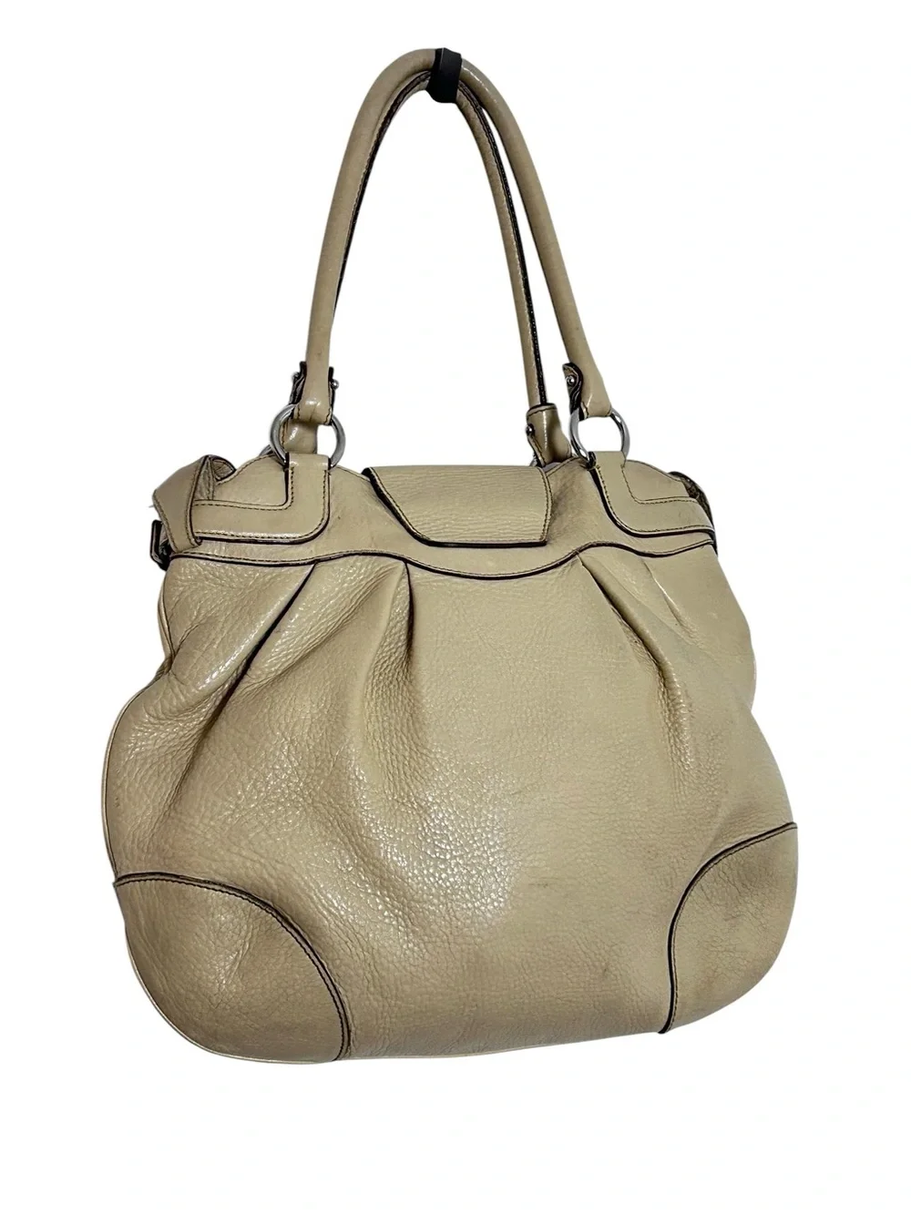 Salvatore Ferragamo Gancini Pebbled Leather Satchel Bag Manila Beige Yellow Ital